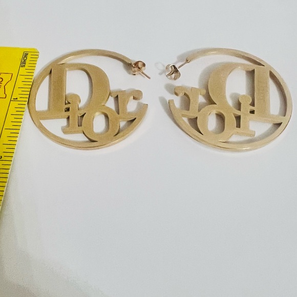 ❤️Choose a Style❤️Gold Logo Hoop Earrings 1.77in close 2inch - Picture 5 of 7